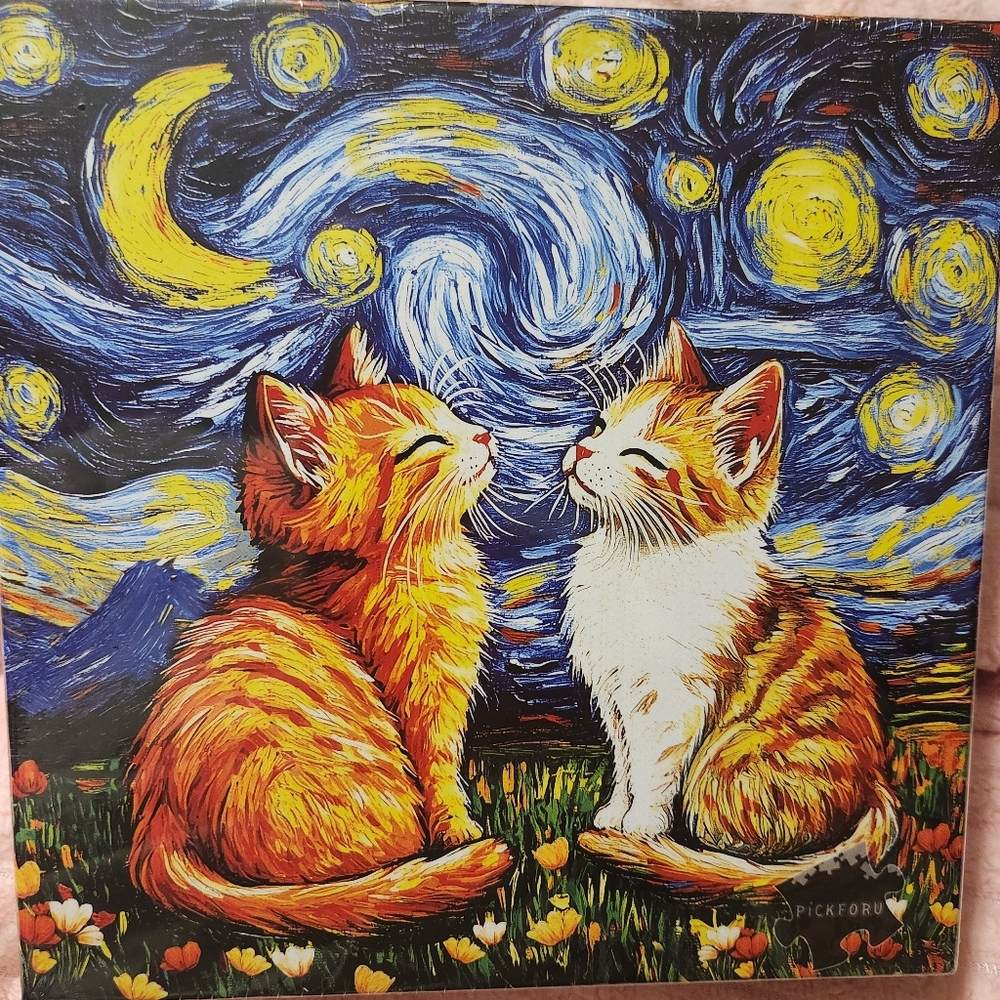 Starry Night Cat Art 1000 Piece Puzzle Cute Gift for Cat or Art Lovers or Both!